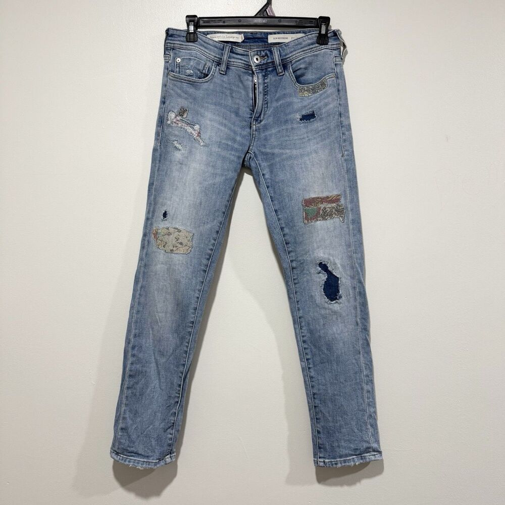 Anthropologie Pilcro Denim Retro Patchwork Jeans Slim Boyfriend Style Size 25